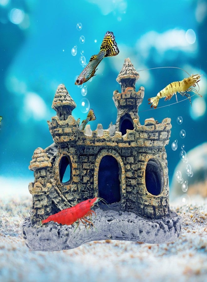 Odebyata Small Aquarium Castle Decor , Mini Cute Fish Tank Castle Ornaments, Young Little Fish Fish Larvaes Shrimp Hide Caves Hideout for Small Medium Fish Tank Decor Crab Cichlid Betta Tank Decor (Brown) - Image 4